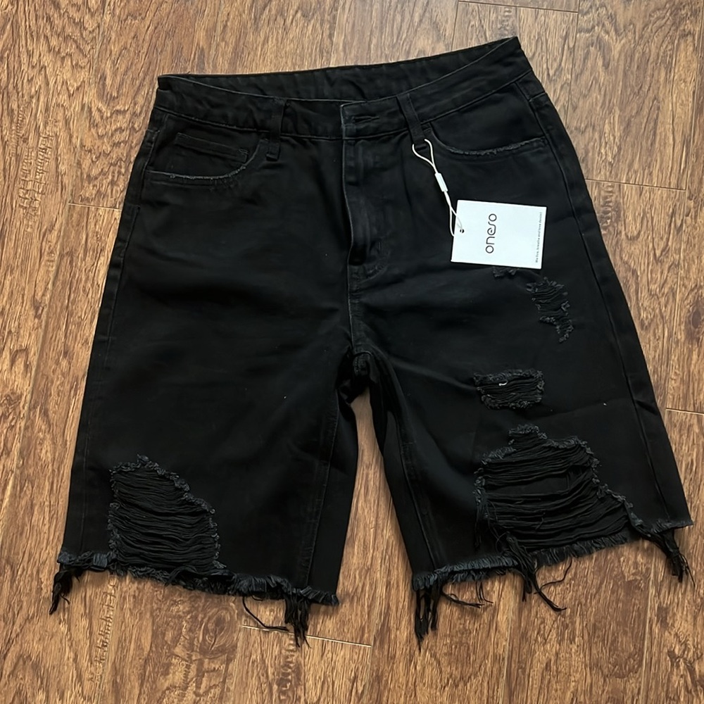 Vervet Jean Shorts Women's Medium Black High Waist Bermuda Distressed